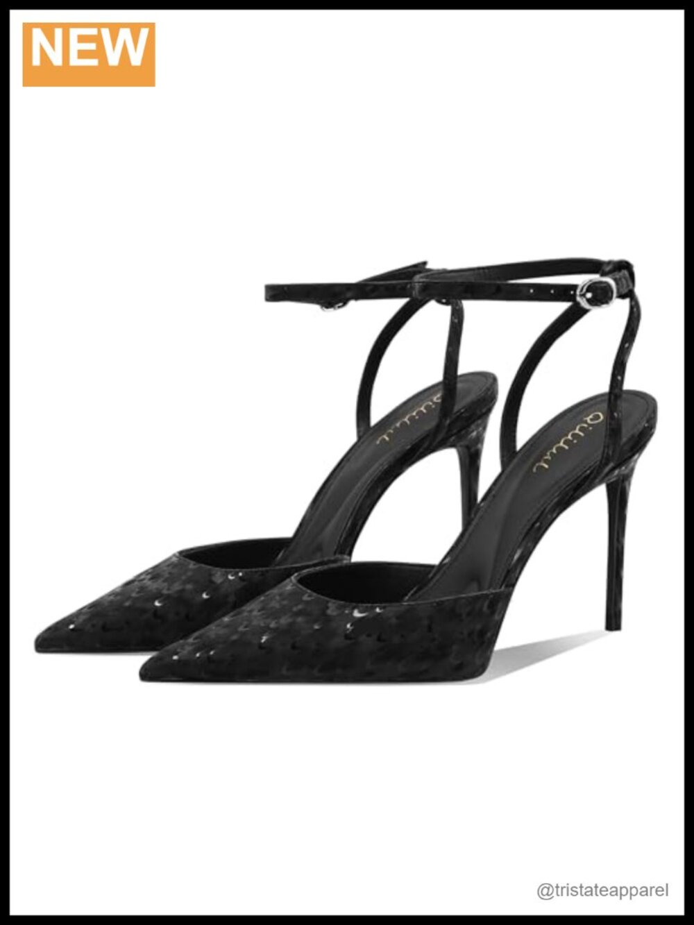 Pointed Toe PU Stiletto Heels Ankle Strap Slingback Pumps for Wedding Party